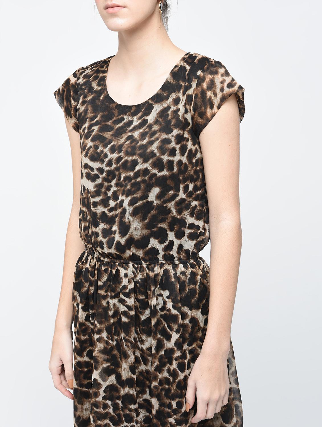 brown animal print chiffon fit and flare dress - 12107552 - Zoom Image - 5