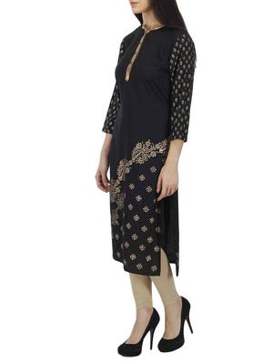 black cotton straight kurta - 12108460 - Standard Image - 2