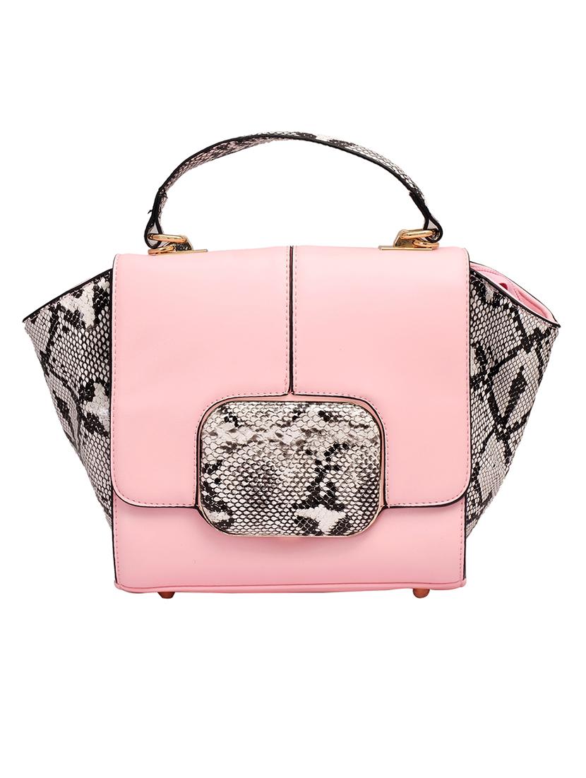 Pink Snake Skin Printed Leatherette Hand Held Bag - By
