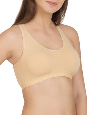 solid beige cotton sports bra - 12116090 - Standard Image - 2