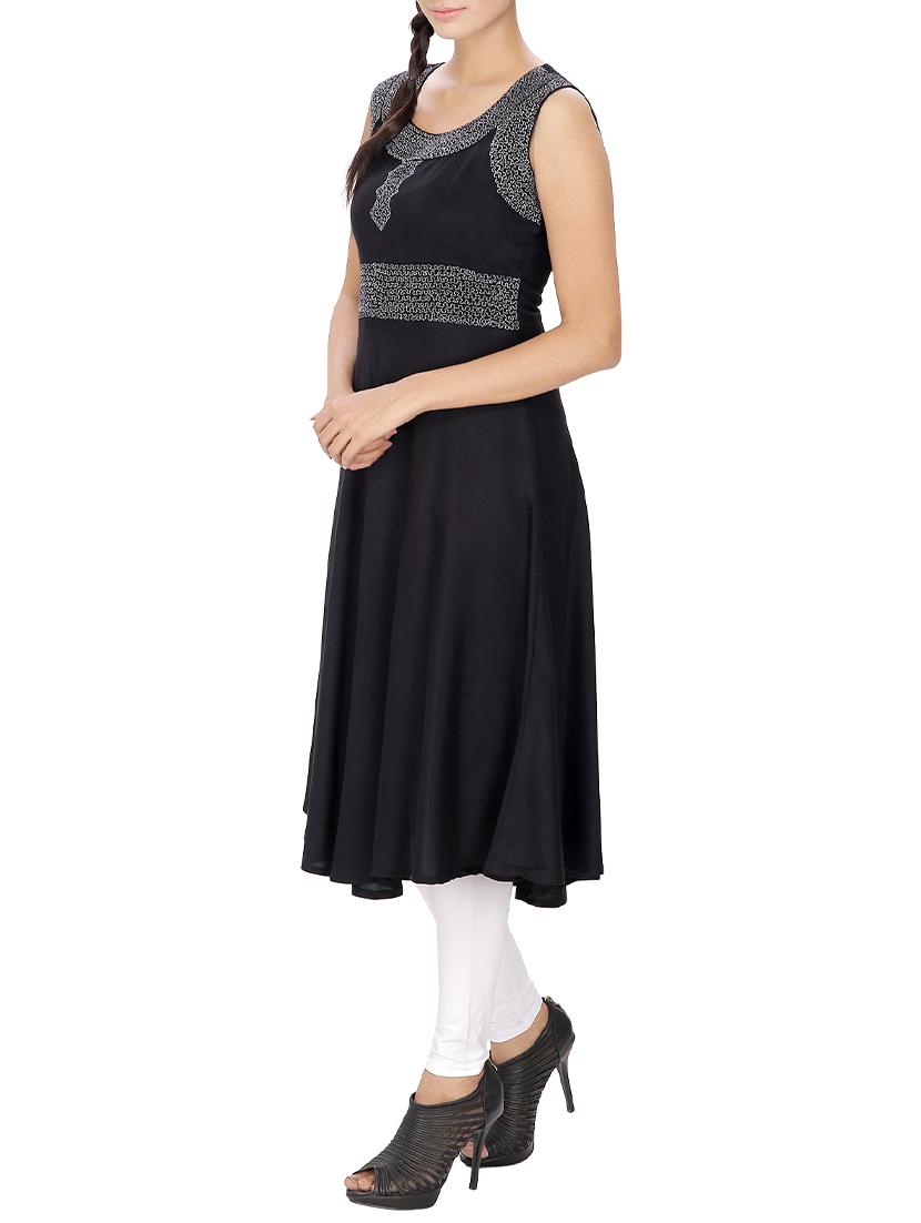 black viscose flared kurta - 12127108 - Zoom Image - 2