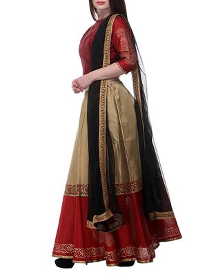 Beige Hand Block Printed Lehenga Set - 12131093 - Standard Image - 2