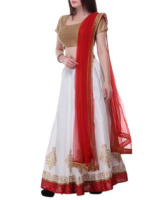 white hand block printed unstitched lehenga - 12131094 - Standard Image - 2