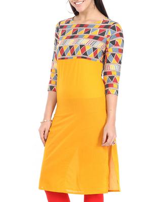 yellow cotton straight kurta - 12149699 - Standard Image - 2