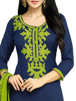 blue cotton blend churidaar suits unstitched suit - 12154968 - Standard Image - 2