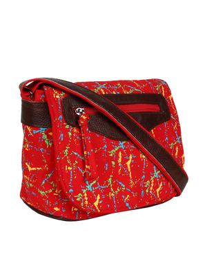 red printed canvas sling bag - 12155973 - Standard Image - 5