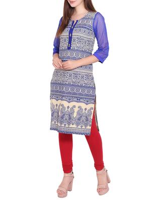blue cotton straight kurta - 12157121 - Standard Image - 2
