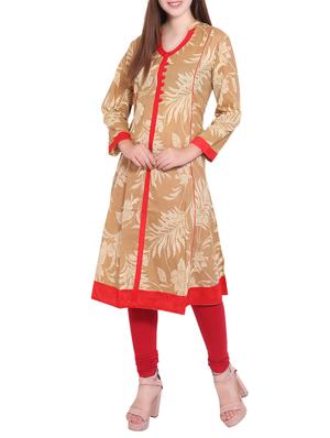 beige cotton aline kurta - 12157126 - Standard Image - 2