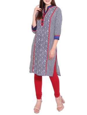 blue cotton printed straight kurta - 12157128 - Standard Image - 2