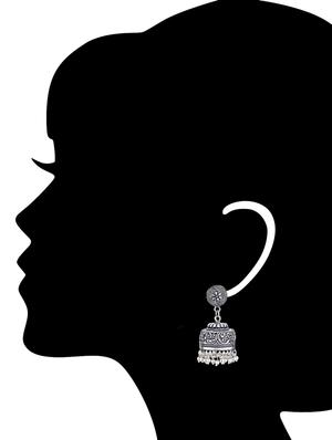 silver metal jhumki earrings - 12160823 - Standard Image - 2