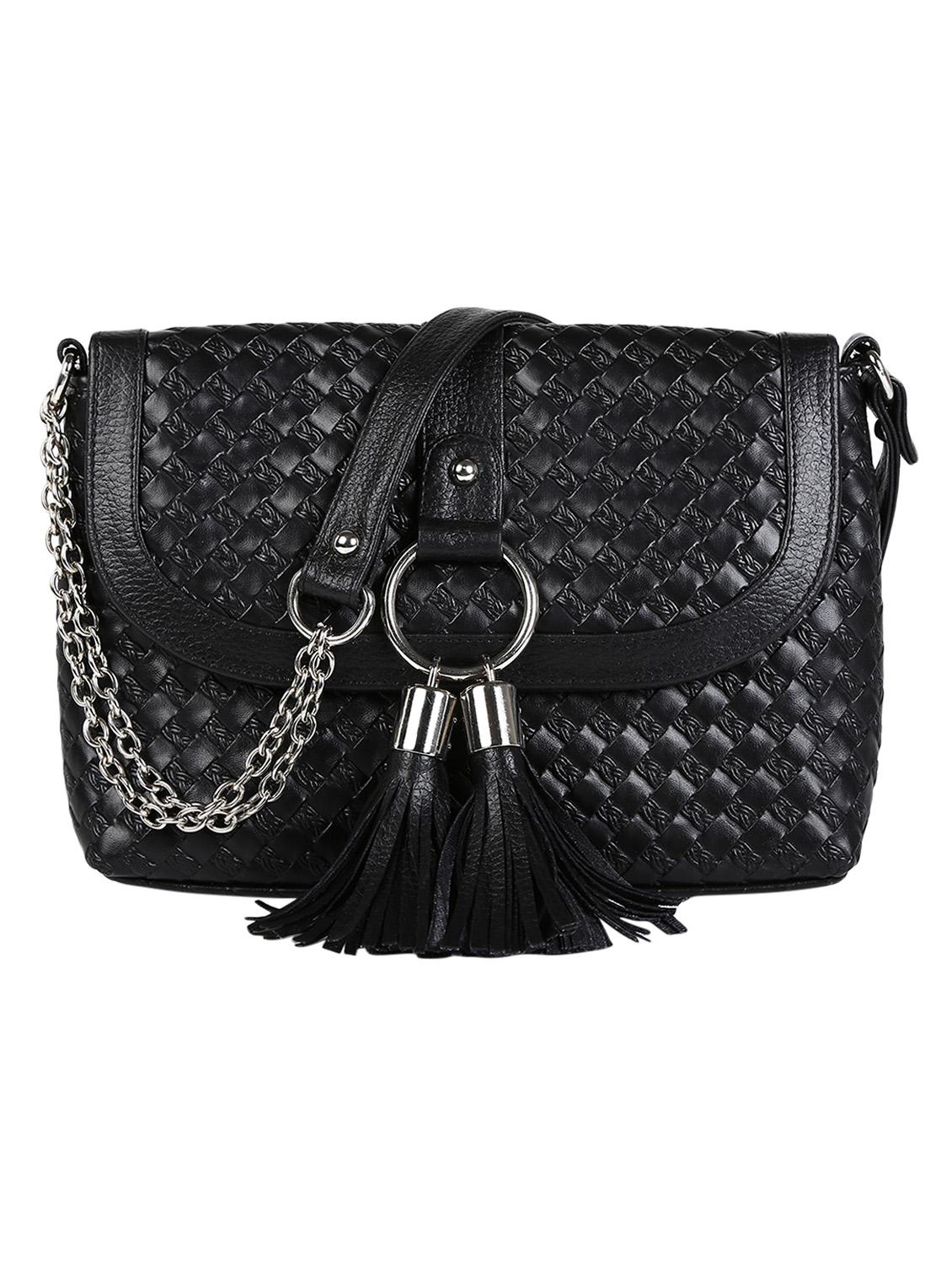 Black Leather Sling Bag - By