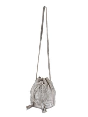 silver leather drawstring sling bag - 12170471 - Standard Image - 5