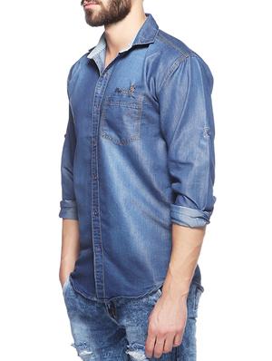 blue denim casual shirt - 12176902 - Standard Image - 2