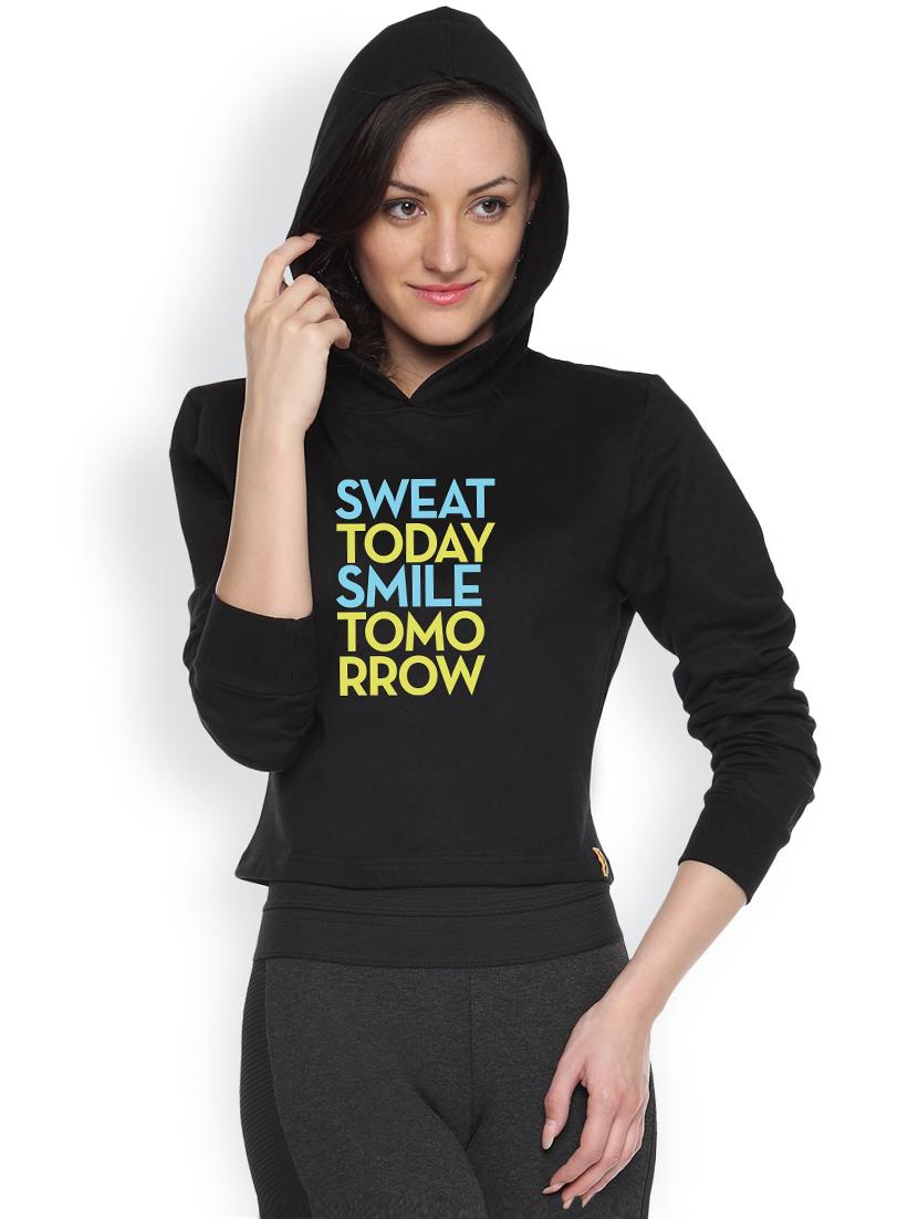 Black Womens Printed Crop Hoodie - 1218297 - Zoom Image - 2