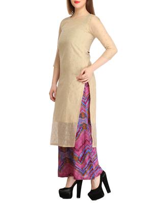 beige silk straight kurta - 12183439 - Standard Image - 2