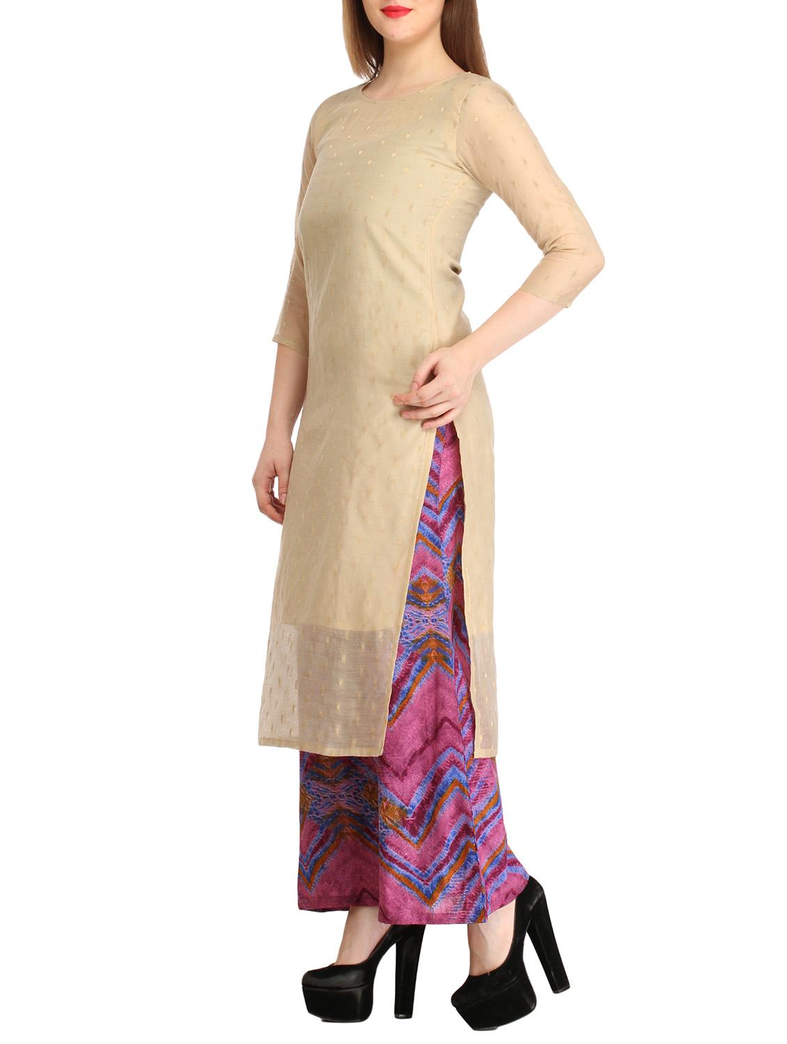 beige silk straight kurta - 12183439 - Zoom Image - 2