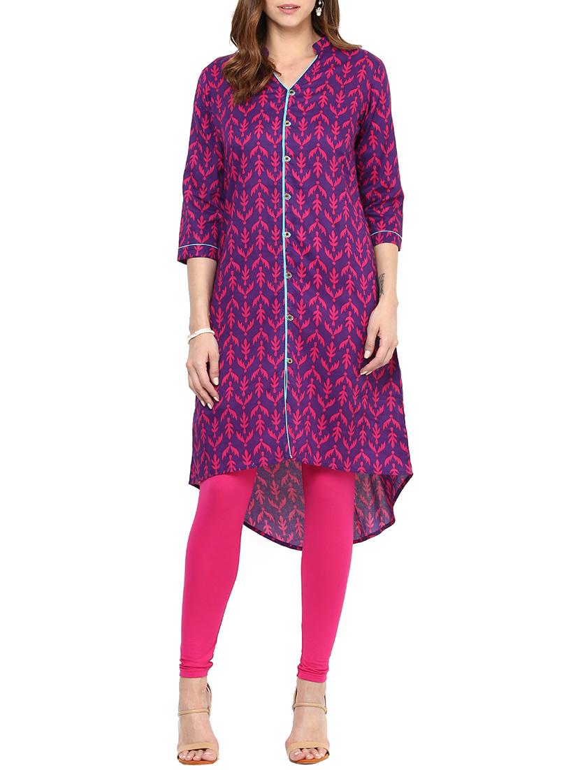 Purple Cotton Highlow Kurta - By