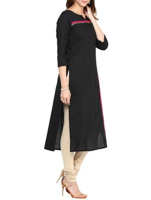 black cotton long kurta - 12184780 - Standard Image - 2