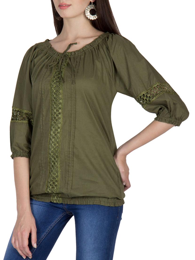 dark green cotton top - 12186238 - Zoom Image - 2