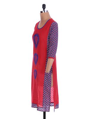 Red Cotton Printed Kurta - 1220940 - Standard Image - 2