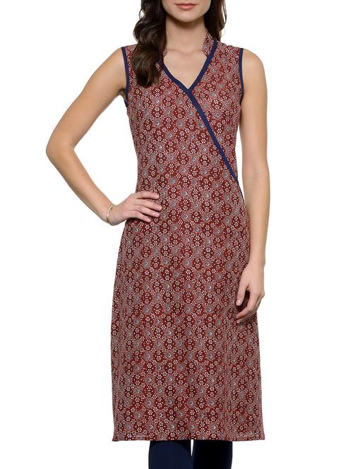 maroon cotton A-line kurta - 12210296 - Standard Image - 1