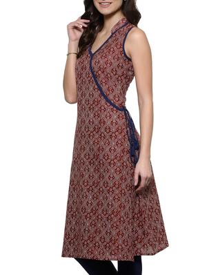 maroon cotton A-line kurta - 12210296 - Standard Image - 2