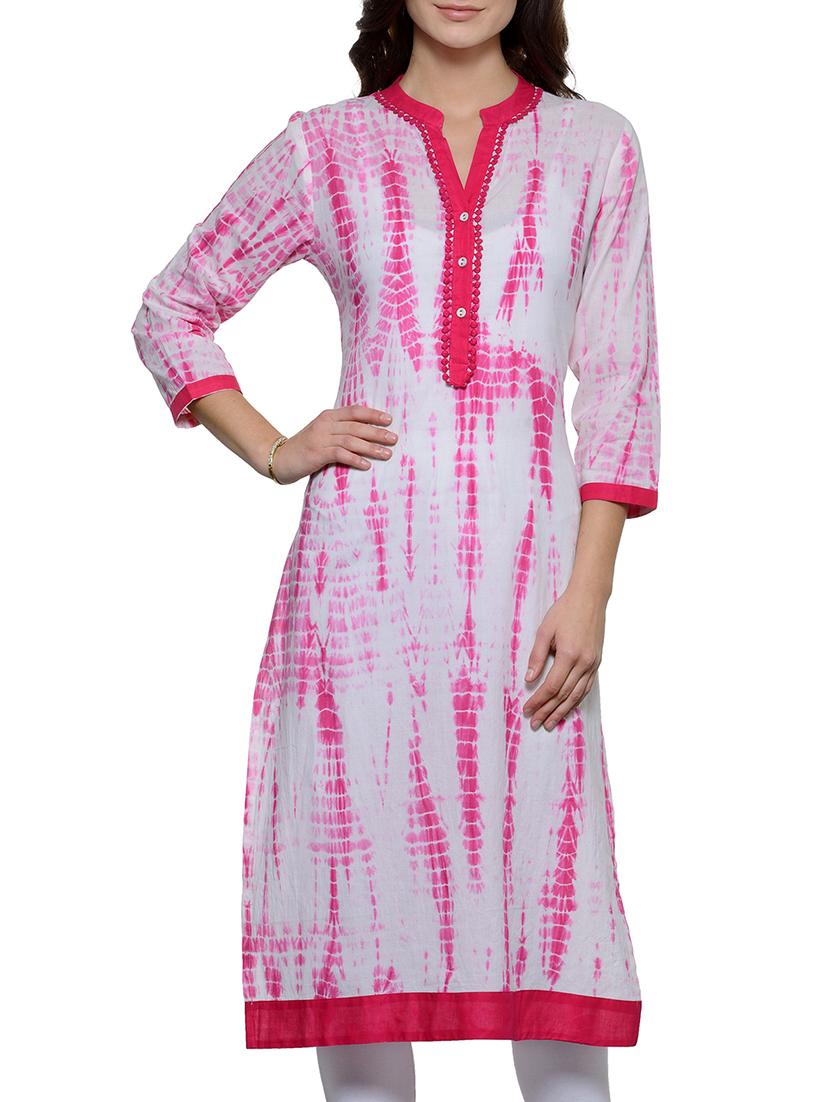Pink Cotton Straight Kurta - By