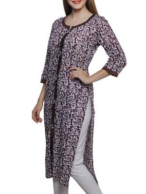brown cotton printed straight kurta - 12221531 - Standard Image - 2