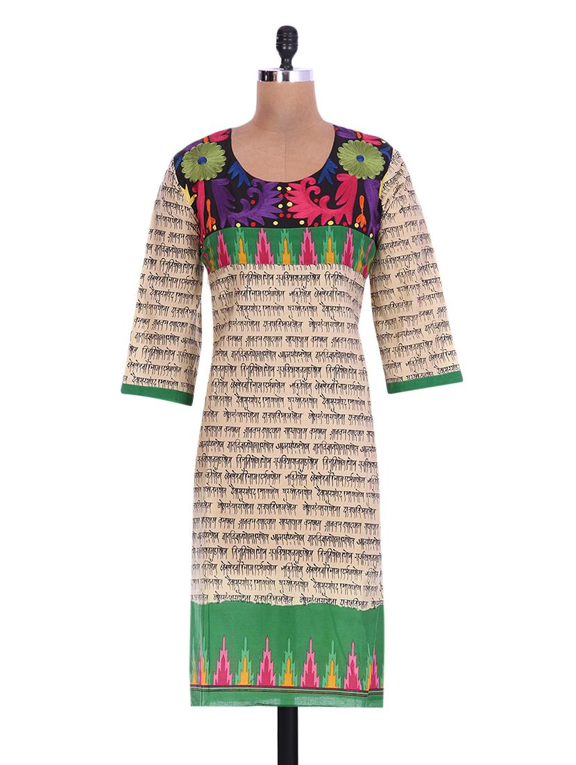Beige Cotton Printed Kurta - By