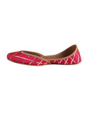 pink silk hand embroidered sequined mojaris - 12241597 - Standard Image - 2
