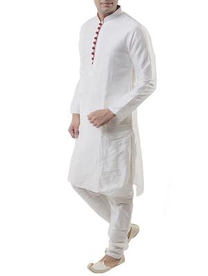 white silk blend kurta pyjama set - 12244249 - Standard Image - 2