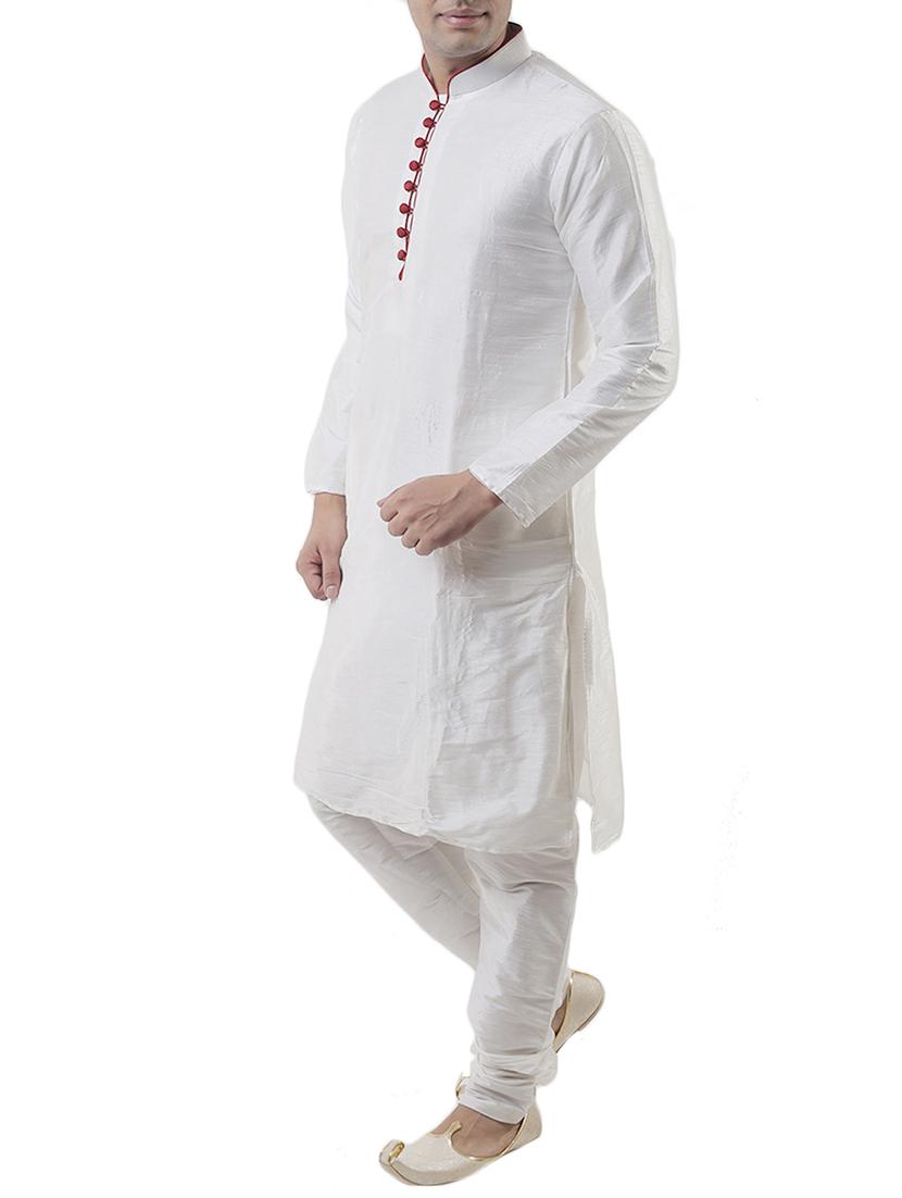white silk blend kurta pyjama set - 12244249 - Zoom Image - 2