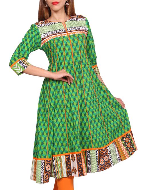 green cotton anarkali kurta - 12247170 - Very Small Image - 1
