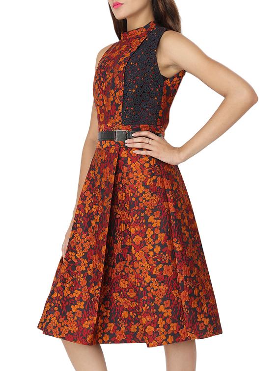 orange floral fit & flare dress - 12249003 - Zoom Image - 2