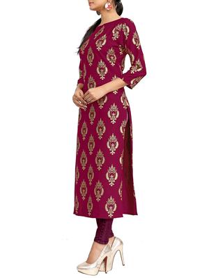 magenta crepe printed long kurta - 12249302 - Standard Image - 2