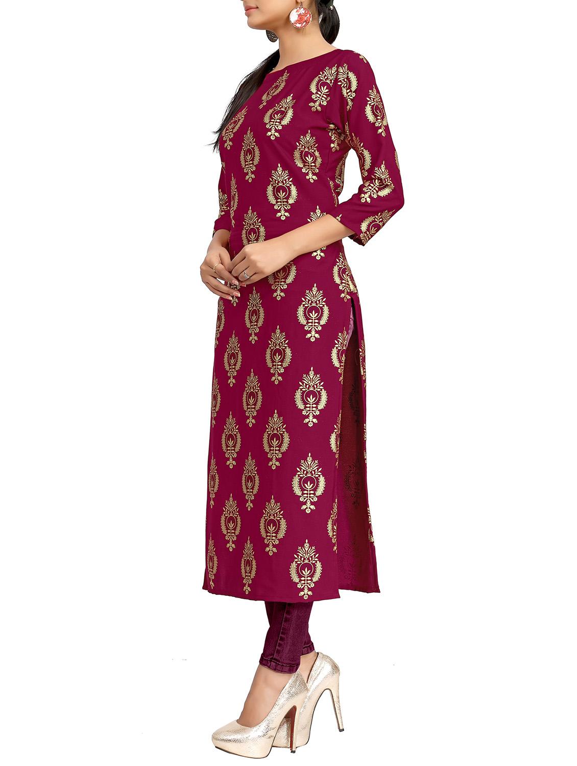 magenta crepe printed long kurta - 12249302 - Zoom Image - 2