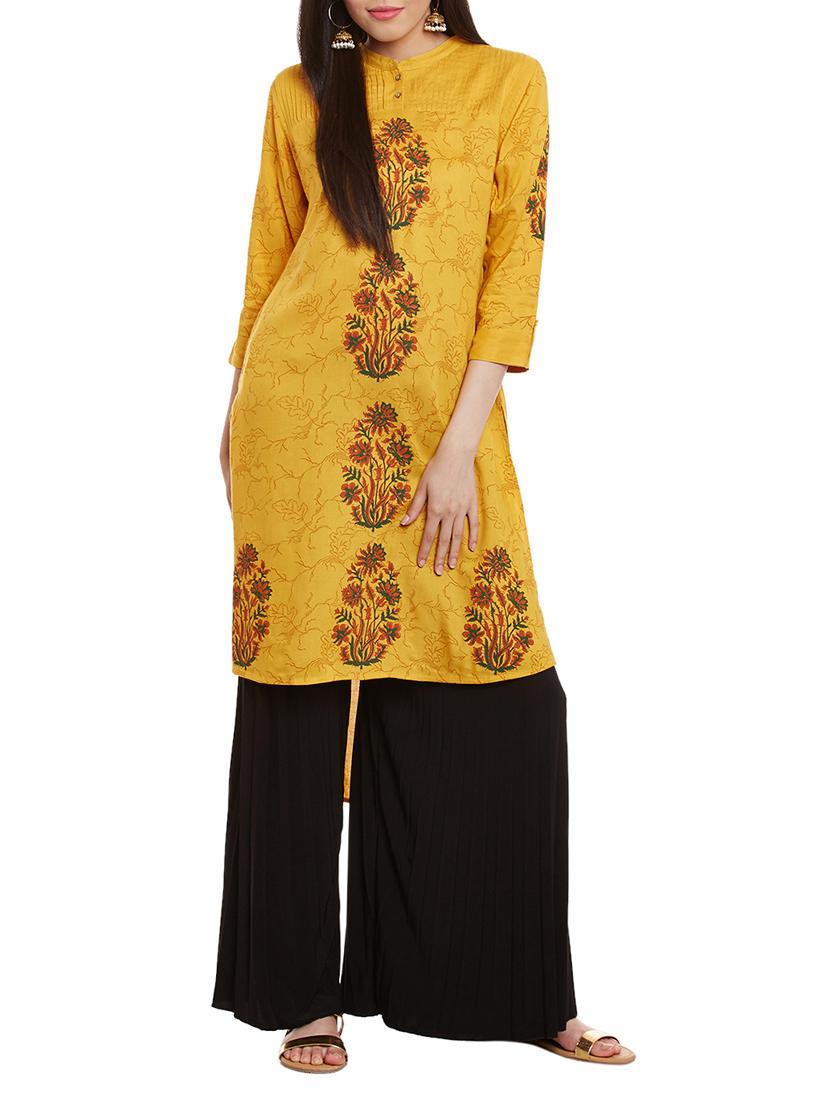 Yellow Rayon Highlow Kurta - By