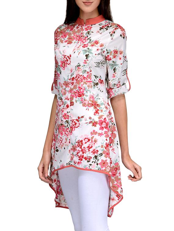 white crepe high low kurti - 12251886 - Zoom Image - 2