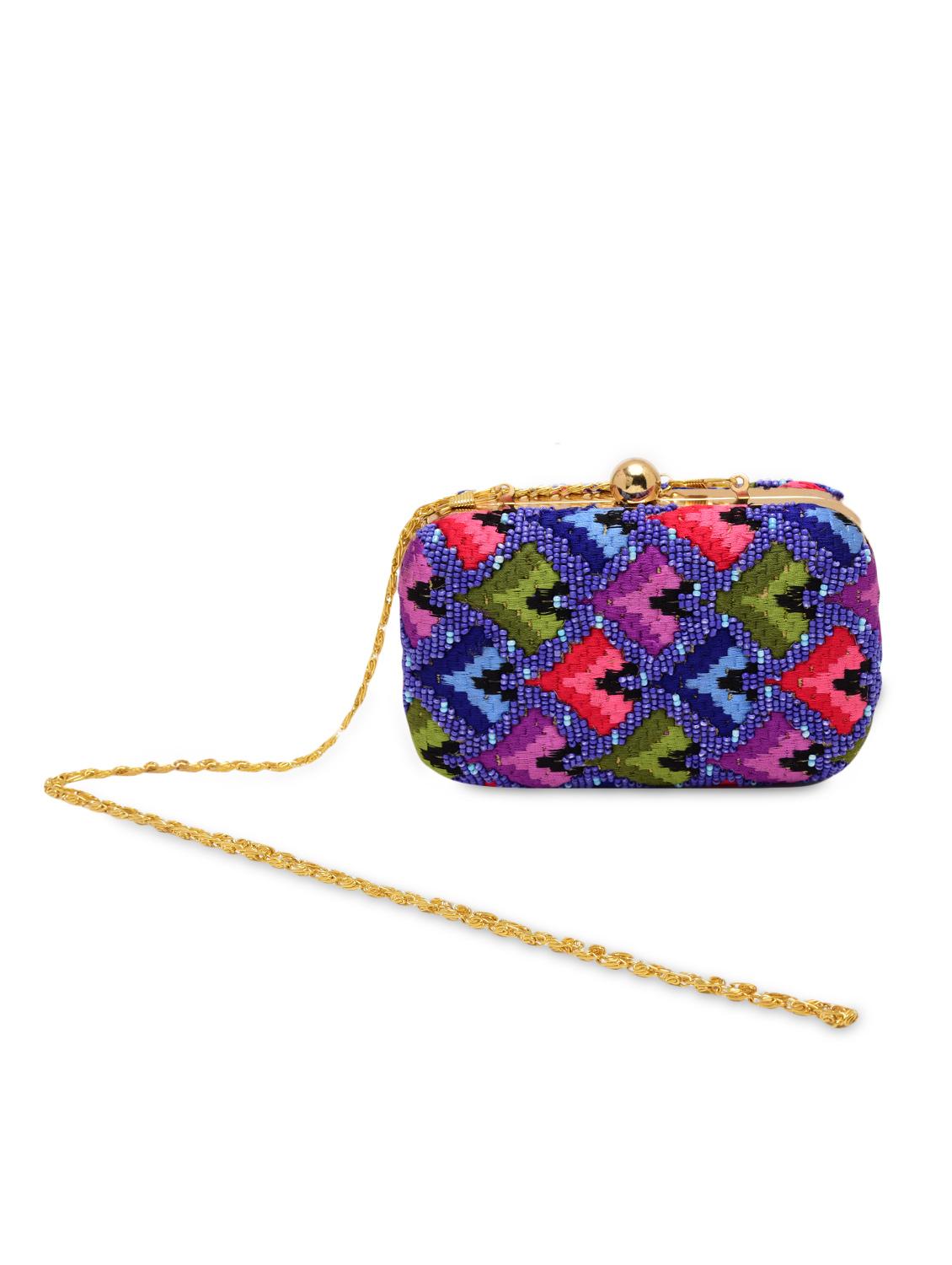 blue silk, metal alloy clutch - 1225279 - Zoom Image - 2
