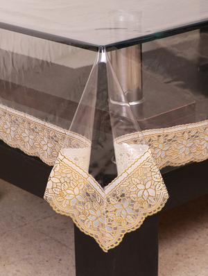 azalea clear 6 seater table cover, 3 inch gold lace ,pack of 1 - 12253453 - Standard Image - 2