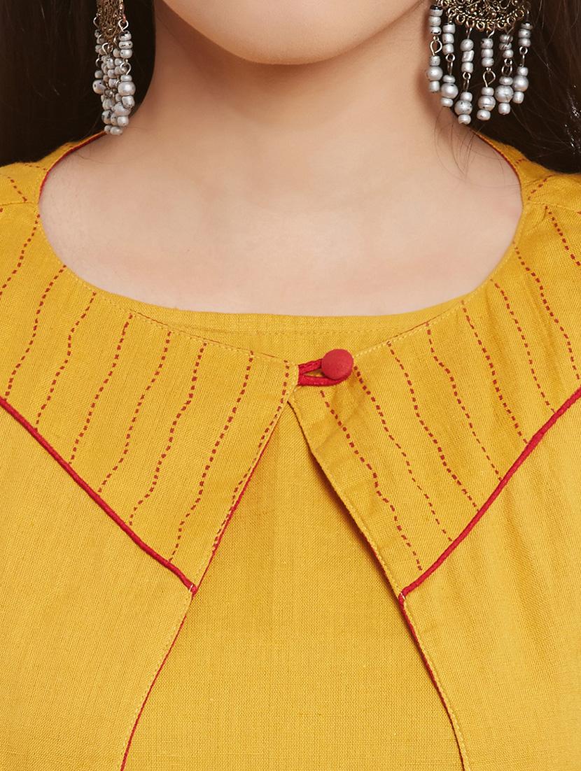 mustard cotton straight kurta - 12260827 - Zoom Image - 5
