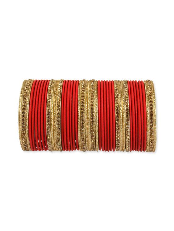 Red metal punjabi wedding bangle (set of 44) - 12261781 - Zoom Image - 2