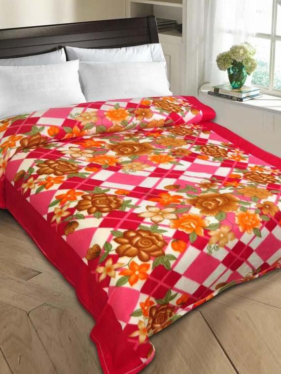 set of 2 floral print double bed fleece blankets - 12267814 - Zoom Image - 2