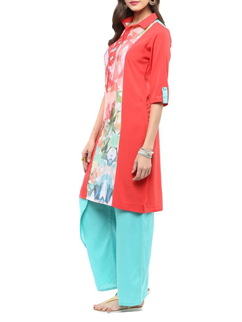pink crepe straight kurti - 12273623 - Zoom Image - 2