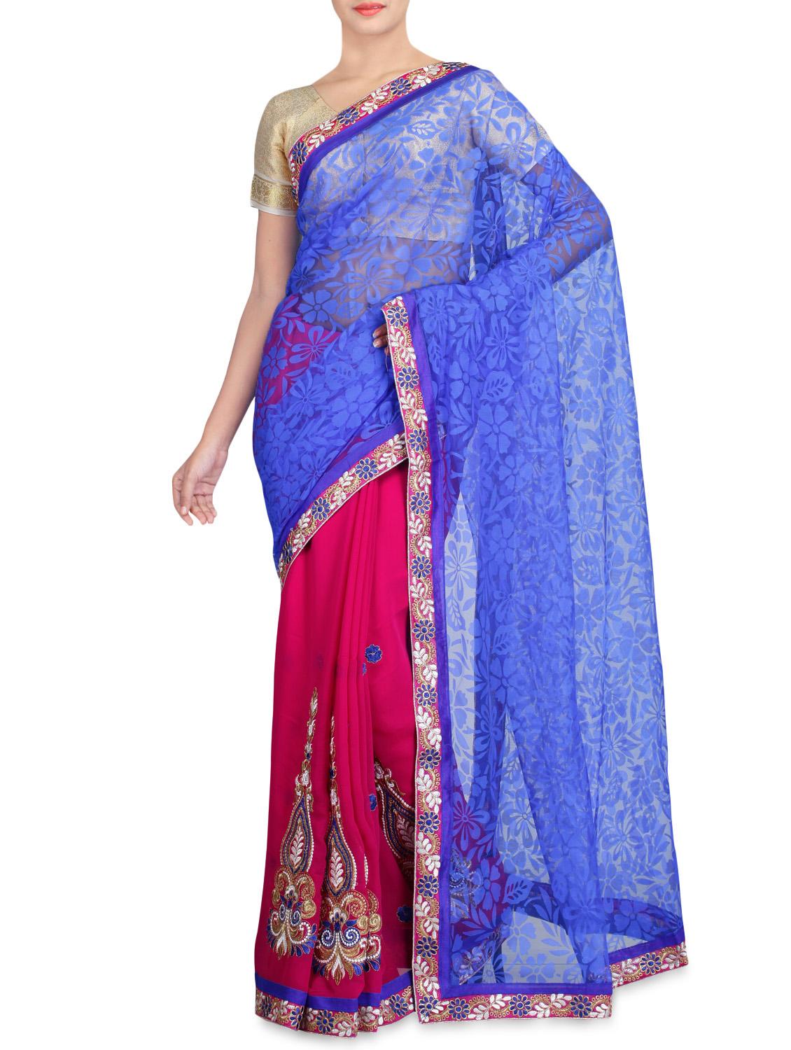 Pink Net Brasso Chiffon Embroidered Sari - By - 1227389