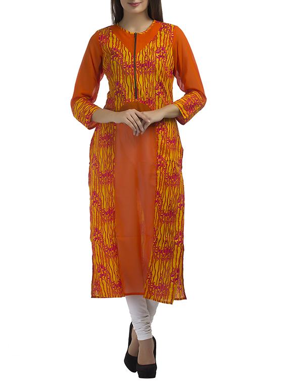 Orange Cotton Straight Kurta - By