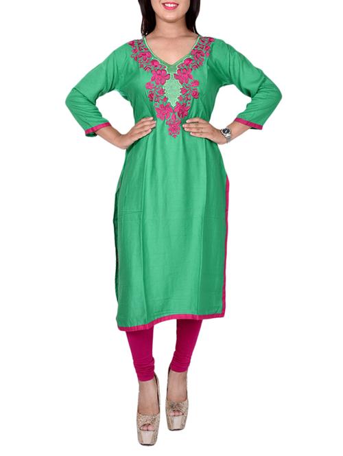 green cotton straight kurta - 12276265 - Very Small Image - 1