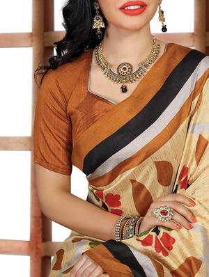 Gold Bhagalpuri Silk Printed saree with blouse - 12298606 - Standard Image - 2
