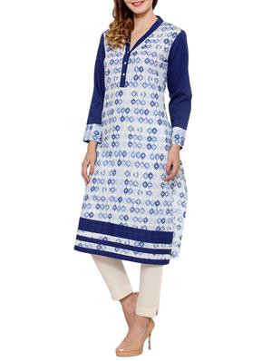 blue cotton straight kurta - 12308850 - Standard Image - 2