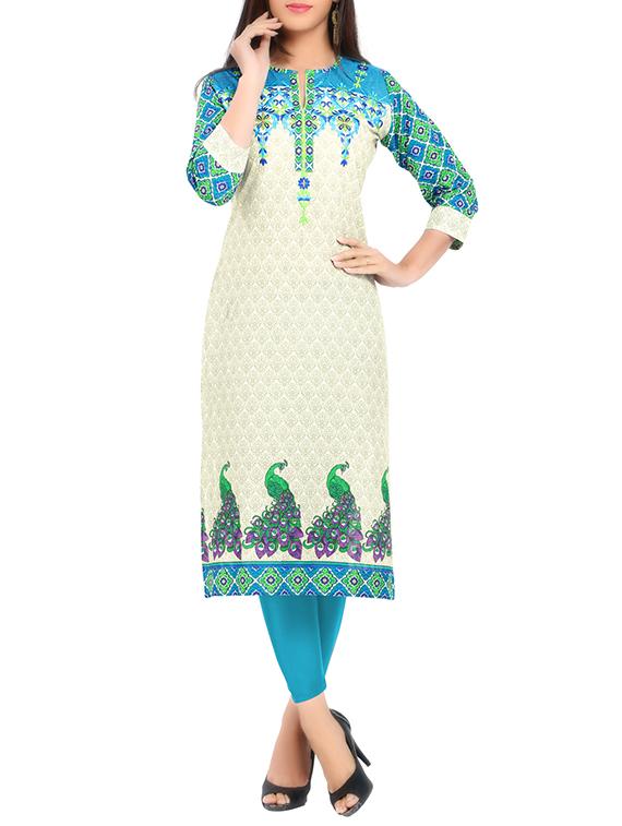 Turquoise Cotton Straight Kurta - By